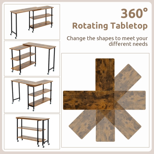 Costway 360° Rotatable Sofa Side Table L-shaped Laptop Desk Snack Table with Shelf Patented