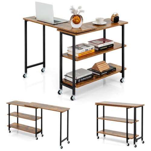 Costway 360° Rotatable Sofa Side Table L-shaped Laptop Desk Snack Table with Shelf Patented