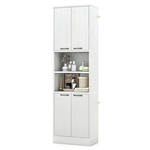 Costway 75" Tall Bathroom Storage Cabinet with 4 Doors & 2 Open Compartments Freestanding