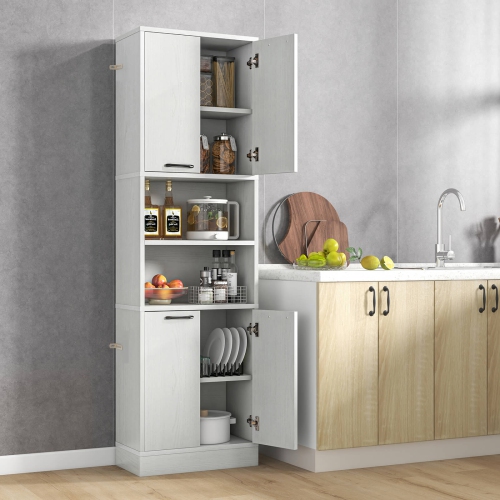 Costway 75" Tall Bathroom Storage Cabinet with 4 Doors & 2 Open Compartments Freestanding