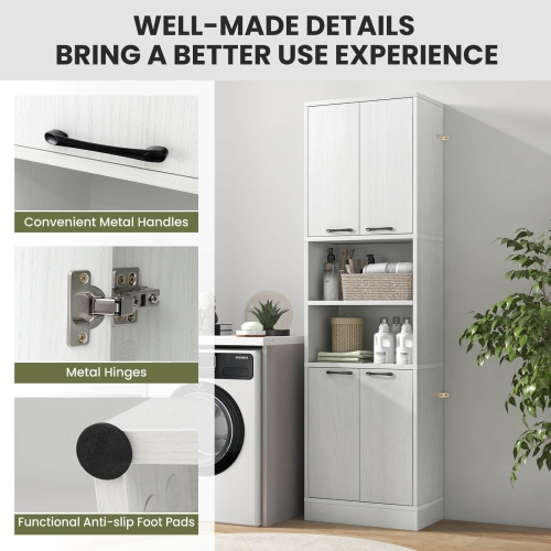 Costway 75" Tall Bathroom Storage Cabinet with 4 Doors & 2 Open Compartments Freestanding