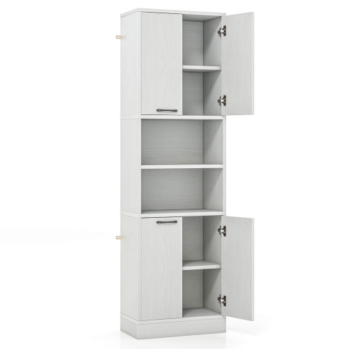 Costway 75" Tall Bathroom Storage Cabinet with 4 Doors & 2 Open Compartments Freestanding