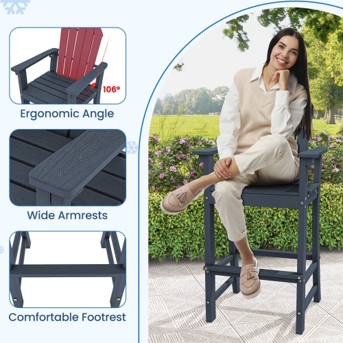 Costway Outdoor HDPE Bar Height Stool Patio Tall Chair Armrest Footrest All Weather