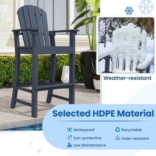 Costway Outdoor HDPE Bar Height Stool Patio Tall Chair Armrest Footrest All Weather