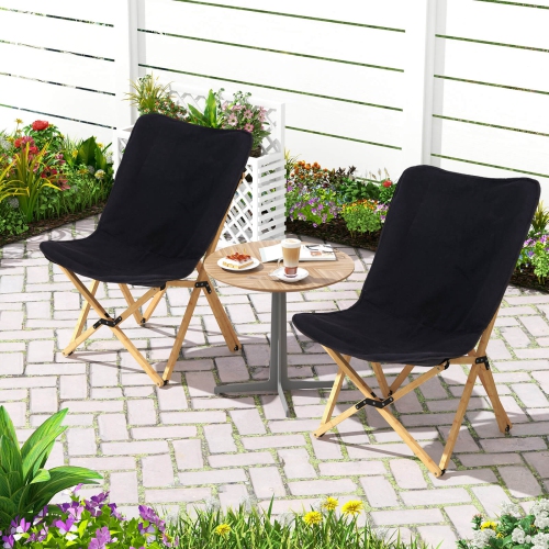 Costway Bamboo Butterfly Folding Chair Set of 2 with Storage Pocket 330 LBS Capacity