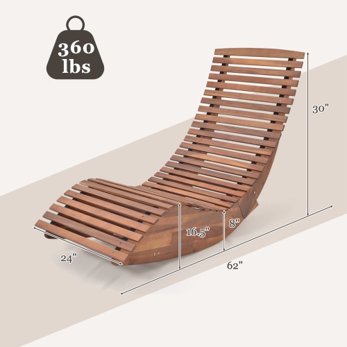 Costway Outdoor Acacia Wood Rocking Chair with Widened Slatted Seat and High Back Patio