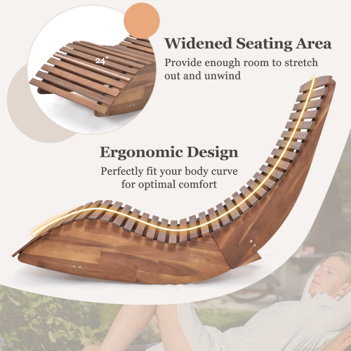 Costway Outdoor Acacia Wood Rocking Chair with Widened Slatted Seat and High Back Patio
