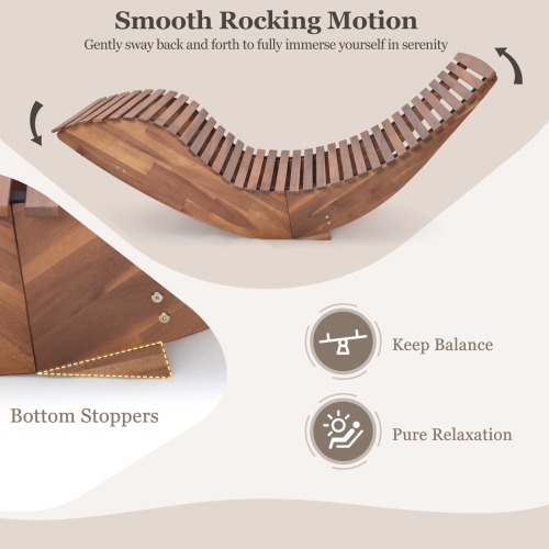 Costway Outdoor Acacia Wood Rocking Chair with Widened Slatted Seat and High Back Patio
