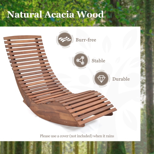 Costway Outdoor Acacia Wood Rocking Chair with Widened Slatted Seat and High Back Patio