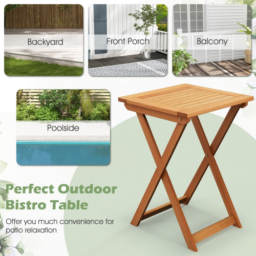 Costway 20 Inch Patio Folding Table Outdoor Hardwood Bistro Table with Slatted Tabletop