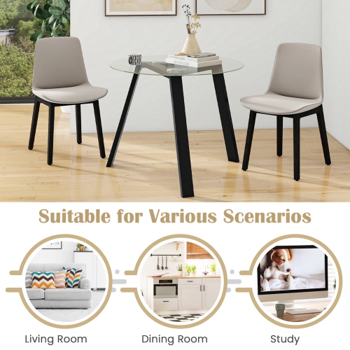 Costway 36" Round Glass Dining Table for 4 with Tempered Glass Tabletop Rubber Wood Frame