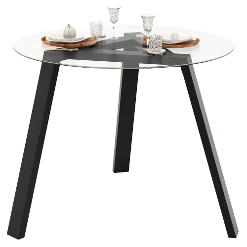 Costway 36" Round Glass Dining Table for 4 with Tempered Glass Tabletop Rubber Wood Frame