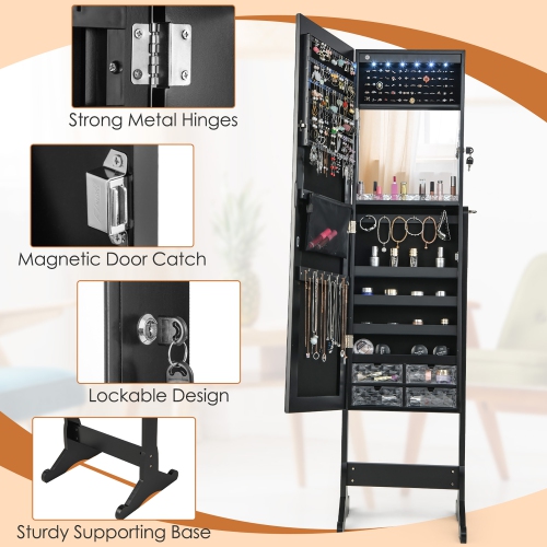 Armoire à bijoux avec armoire à bijoux de Costway pleine longueur, miroir verrouillable avec éclairage