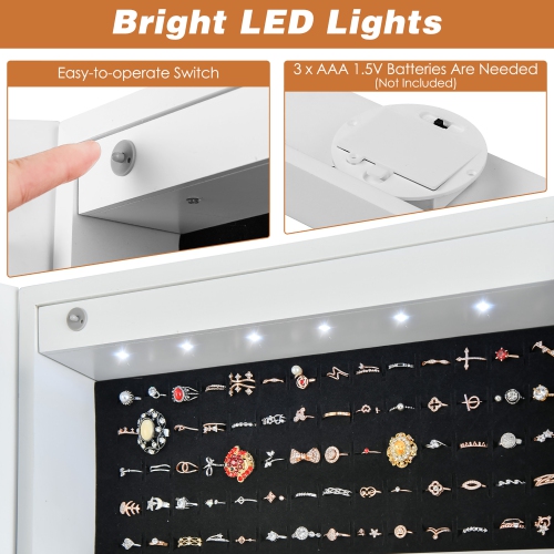 Armoire à bijoux avec armoire à bijoux de Costway pleine longueur, miroir verrouillable avec éclairage