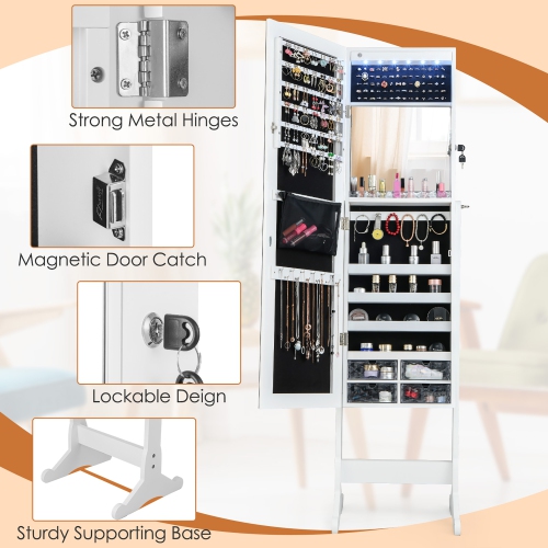 Armoire à bijoux avec armoire à bijoux de Costway pleine longueur, miroir verrouillable avec éclairage