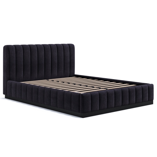 VALENCIA  Reese Velvet Fabric Queen Bed Frame In Navy Blue