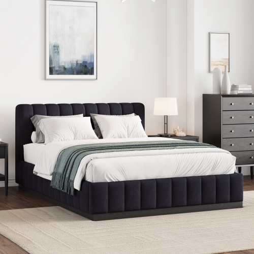 Valencia Reese Velvet Fabric Queen Bed Frame, Navy Blue