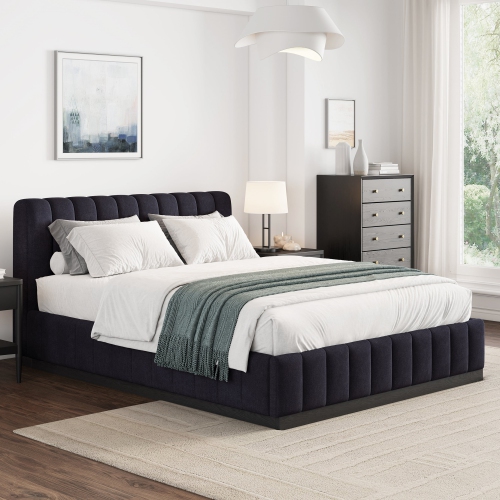 Valencia Reese Velvet Fabric Queen Bed Frame, Navy Blue