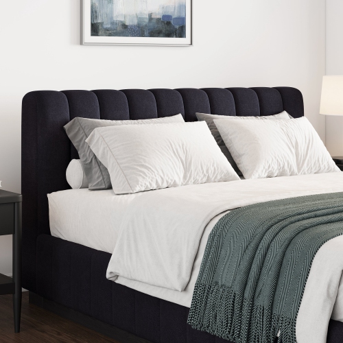 Valencia Reese Velvet Fabric Queen Bed Frame, Navy Blue