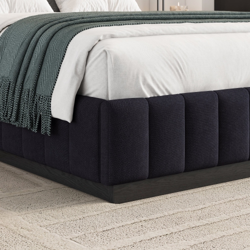 Valencia Reese Velvet Fabric Queen Bed Frame, Navy Blue