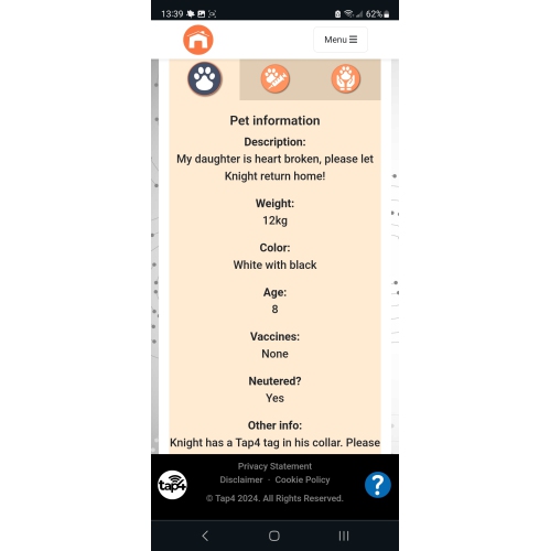 Tap4 Solutions NFC / QR Pet ID
