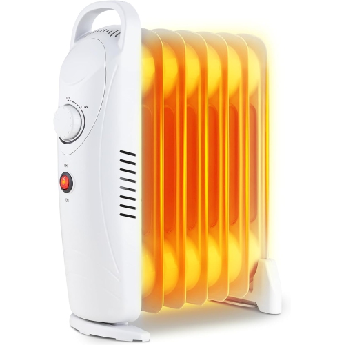 Nordic Hygge 700W Oil-Filled Radiator Space Heater with Thermostat, Overheat Protection and 2 Heat Settings in White