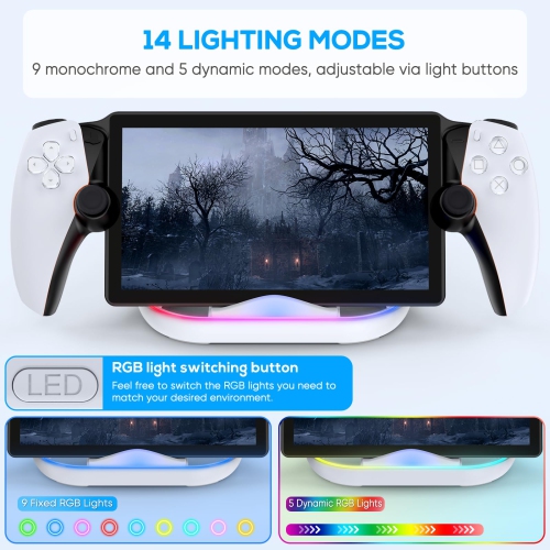 Charging Stand for PlayStation Portal,Portable Charge Dock Station forPortal with 14 RGB Light Modes and Type-C Cable,Charger Base for PS Portal