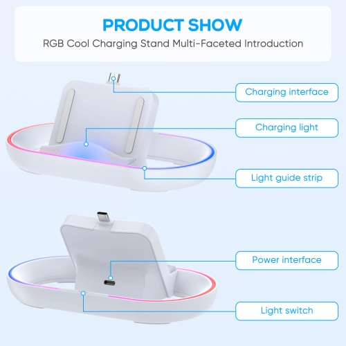 Charging Stand for PlayStation Portal,Portable Charge Dock Station forPortal with 14 RGB Light Modes and Type-C Cable,Charger Base for PS Portal