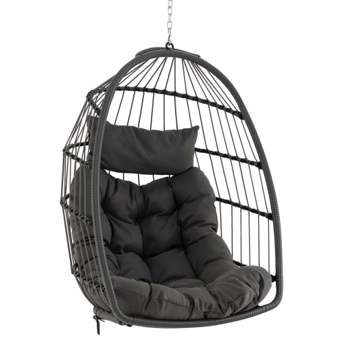 Costway Hanging Egg Chair Wicker Swing Hammock Chair with Head Pillow & Seat Cushion Gray