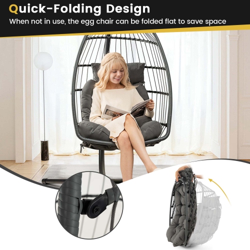 Costway Hanging Egg Chair Wicker Swing Hammock Chair with Head Pillow & Seat Cushion Gray