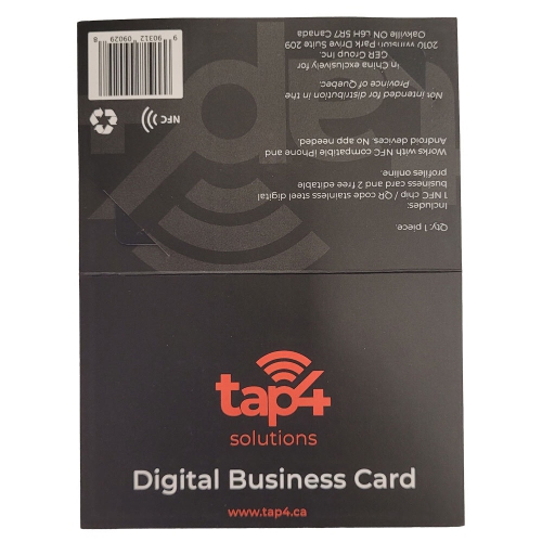 Tap4 Solutions Metalic NFC / QR Business Card Black 1 Piece