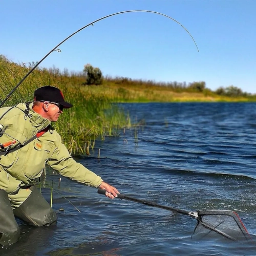 Filet télescopique pour la pêche – filet d’atterrissage pliable en caoutchouc avec poteau réglable pour un accès facile à l’eau salée et à l’eau douce