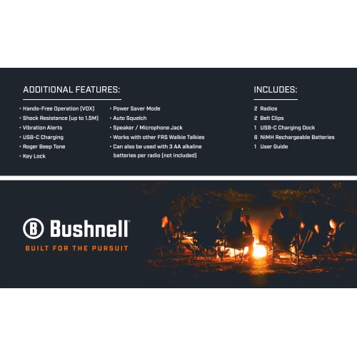 OPENBOX Bushnell Adventure 68KM Two Way Radios - FRS 2 Watt Long Range Rechargeable Walkie Talkie 2 Pack | LPX650