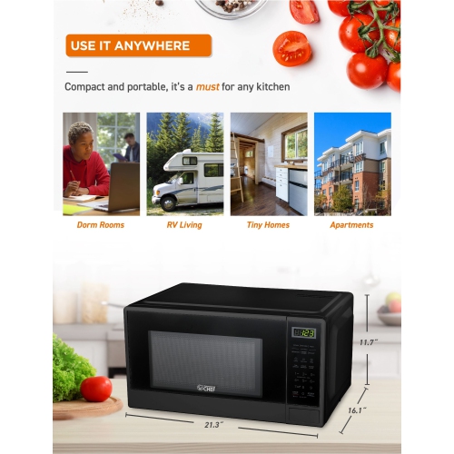 Countertop 1.1 Cubic Feet Microwave Oven, 1000 Watt, Black Front with Black Cabinet, Commercial Chef CHCM11100B