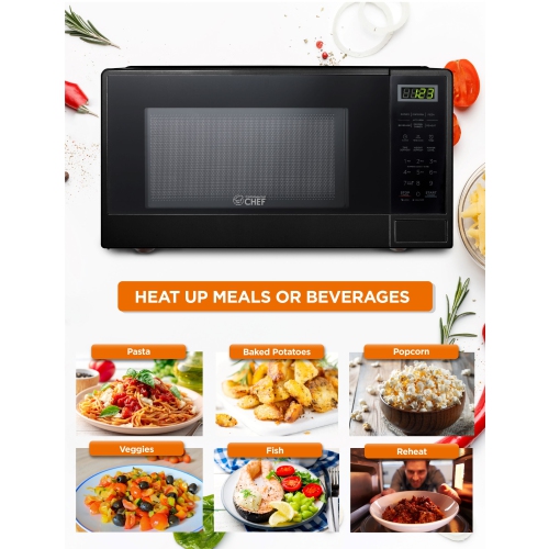 Countertop 1.1 Cubic Feet Microwave Oven, 1000 Watt, Black Front with Black Cabinet, Commercial Chef CHCM11100B