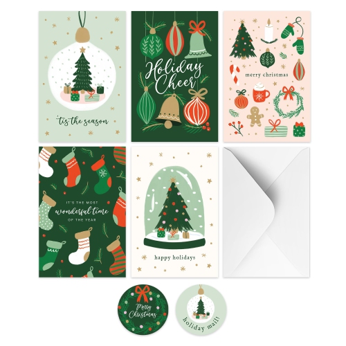 Rileys & Co Christmas Cards Assortment, 50-Pack, Holiday Greeting Card Set with Envelopes, 5 Assorted Designs, Bulk Merry Christmas and Season's Gree