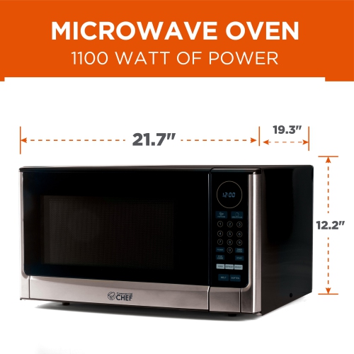 Commercial Chef CHM14110S6C Countertop Microwave Oven, 1100 Watts, Small Compact Size, 10 Power Levels, Stainless Steel