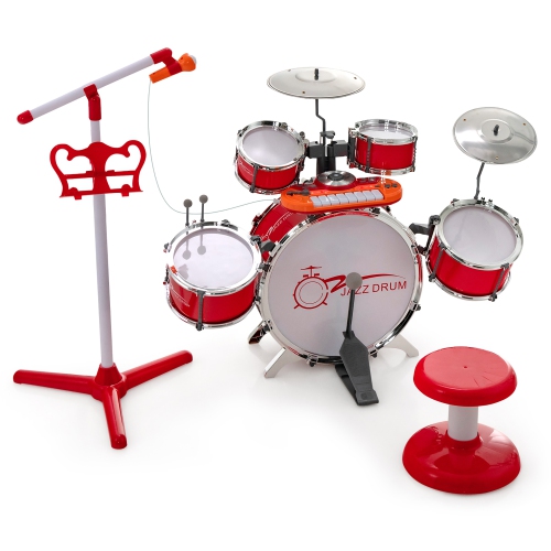 Costway Jazz Drum Set for Toddler Kids Educational Toy w/Keyboard Cymbal Microphone