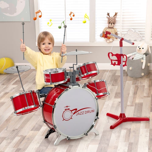 Costway Jazz Drum Set for Toddler Kids Educational Toy w/Keyboard Cymbal Microphone