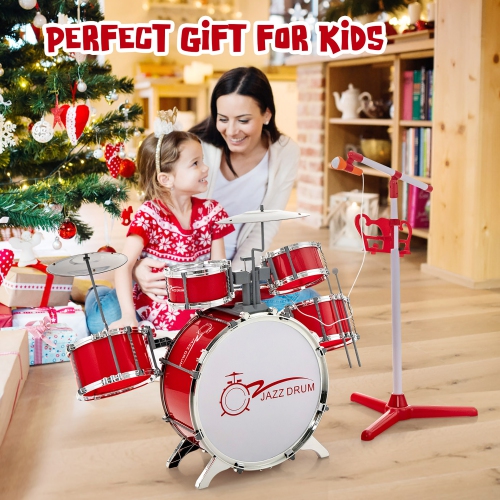 Costway Jazz Drum Set for Toddler Kids Educational Toy w/Keyboard Cymbal Microphone