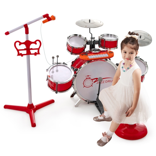 Costway Jazz Drum Set for Toddler Kids Educational Toy w/Keyboard Cymbal Microphone