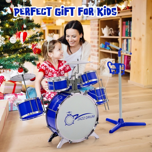 Costway Jazz Drum Set for Toddler Kids Educational Toy w/Keyboard Cymbal Microphone