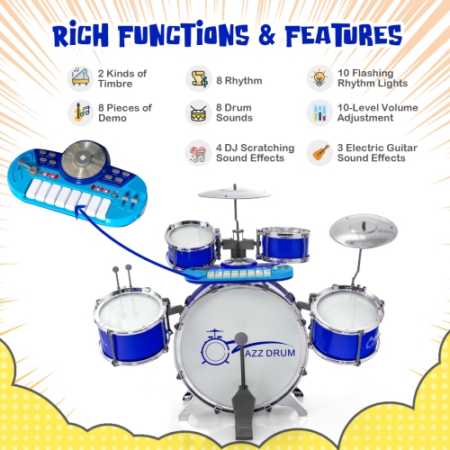 Costway Jazz Drum Set for Toddler Kids Educational Toy w/Keyboard Cymbal Microphone