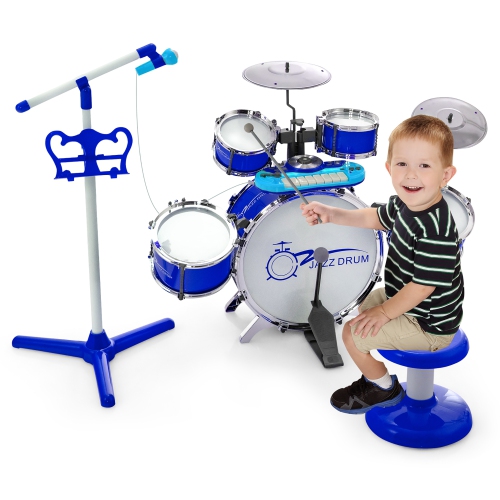 Costway Jazz Drum Set for Toddler Kids Educational Toy w/Keyboard Cymbal Microphone