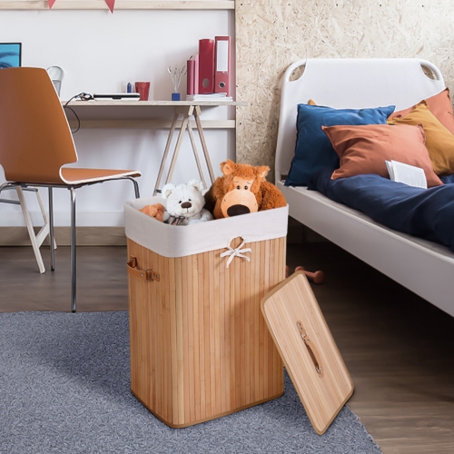 Couvercle de sac-poubelle rectangulaire en bambou de Costway pour panier à linge