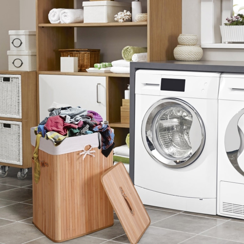 Couvercle de sac-poubelle rectangulaire en bambou de Costway pour panier à linge