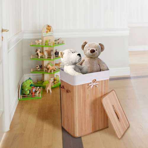 Couvercle de sac-poubelle rectangulaire en bambou de Costway pour panier à linge