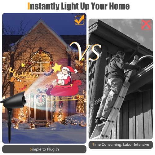 Costway Christmas Projector Light LED Projection Lamp with Lawn Stake & 3 LED Lights
