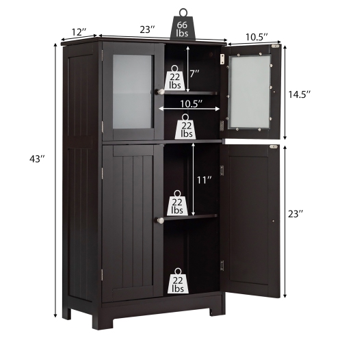 Costway Bathroom Floor Storage Cabinet Kitchen Cupboard w/Doors&Adjustable Shelf