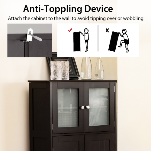 Costway Bathroom Floor Storage Cabinet Kitchen Cupboard w/Doors&Adjustable Shelf